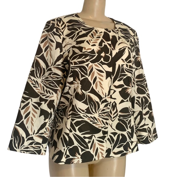 Trisisto Femme Floral Leaf Brown & White Safari Fitted Suit Jacket Blazer Padded - Picture 6 of 14